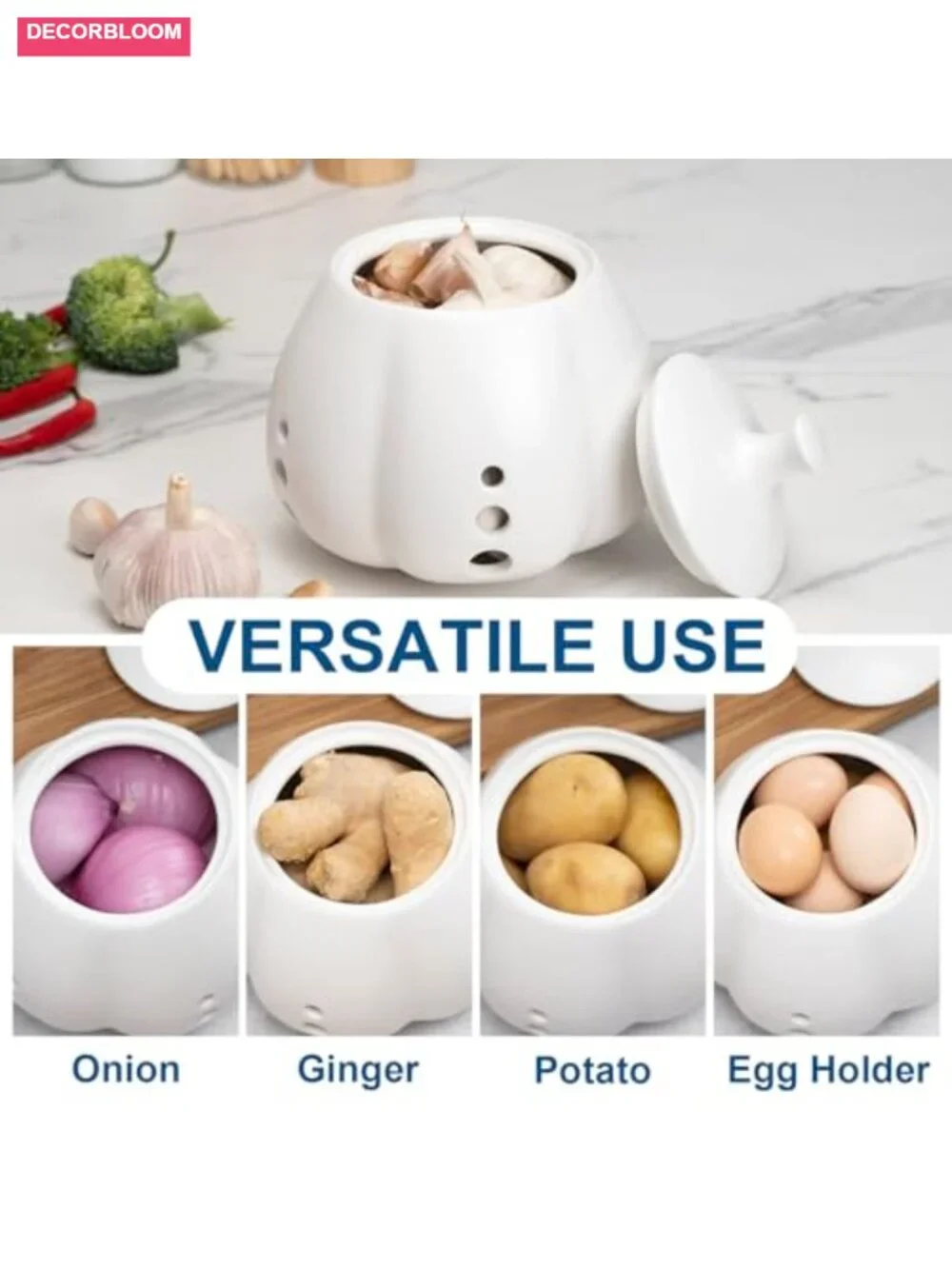 Ceramic Garlic Keeper with Lid, Kitchen Storage Pod for Freshness